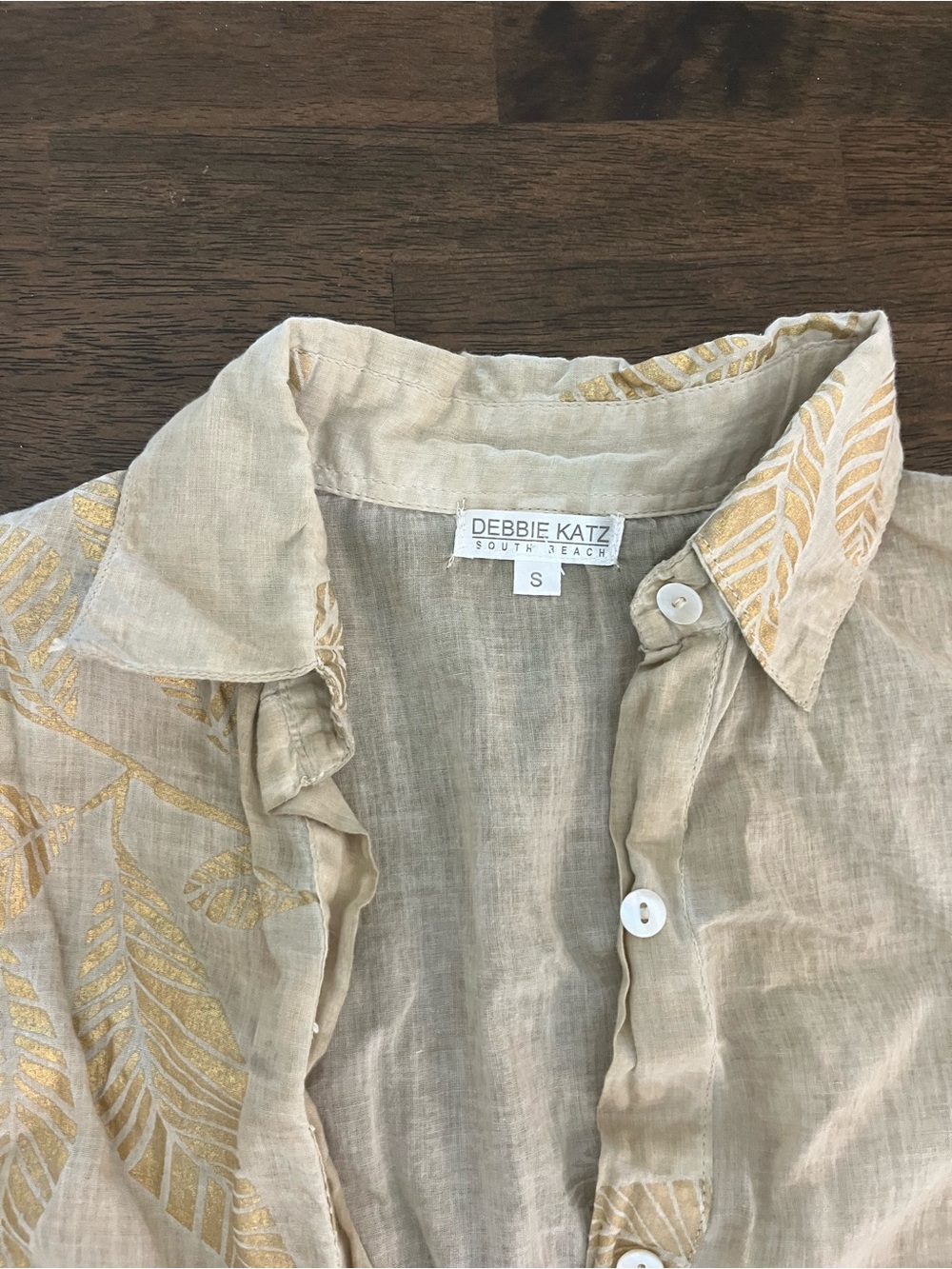 Debbie Katz Zilly Shirt Dress Taupe Cotton Resort wear Loose Fit Metallic Small - Picture 3 of 8